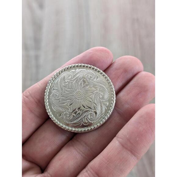 Vintage Handmade Sterling Silver Conchos Rope Edge Sunflower Engraved Set Of 16 - Picture 6 of 7